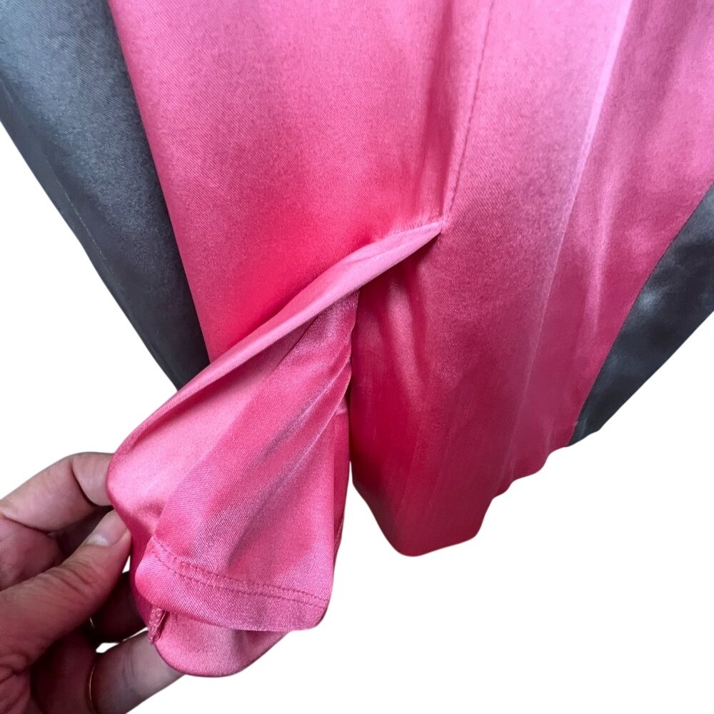 JAX Satan Sheath Dress Color Block Strips Split Shoulder SZ 12‎ Gray Pink Orange - Picture 6 of 8